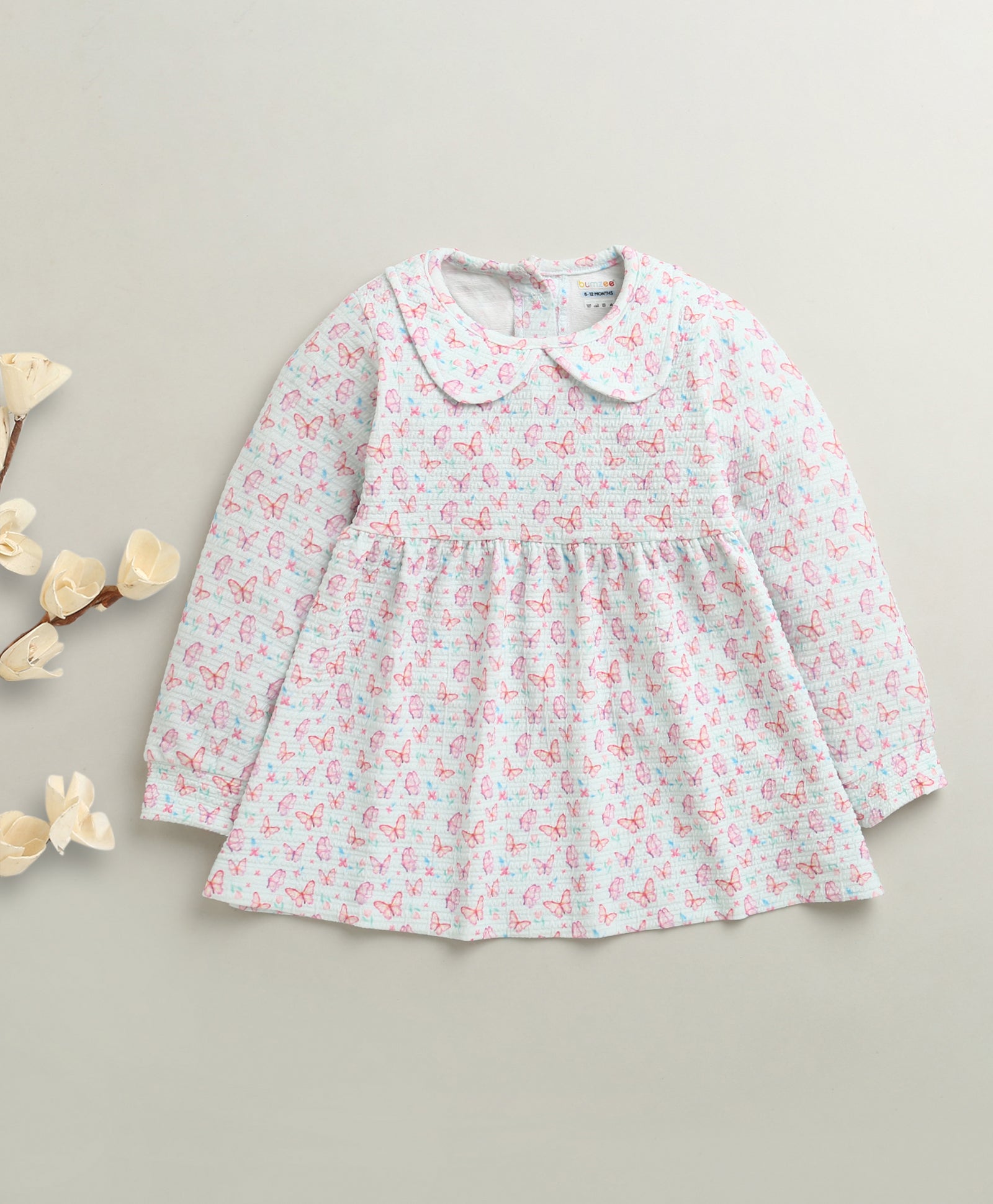 Mint Green Girls Full Sleeves Poly Blend Frock / Dress