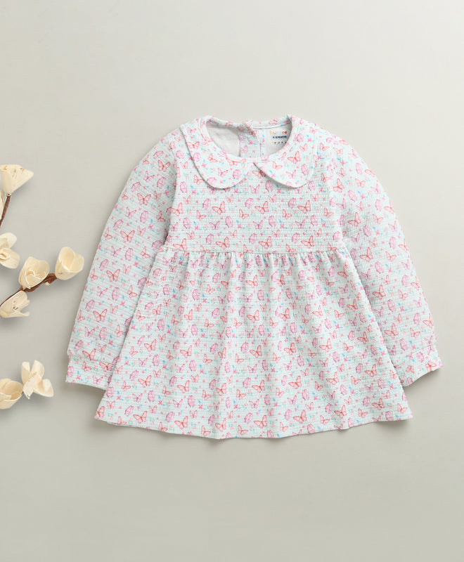 Mint Green Girls Full Sleeves Poly Blend Frock / Dress