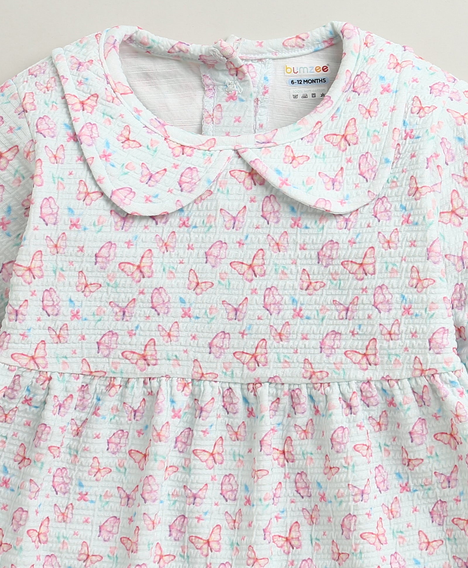 Mint Green Girls Full Sleeves Poly Blend Frock / Dress