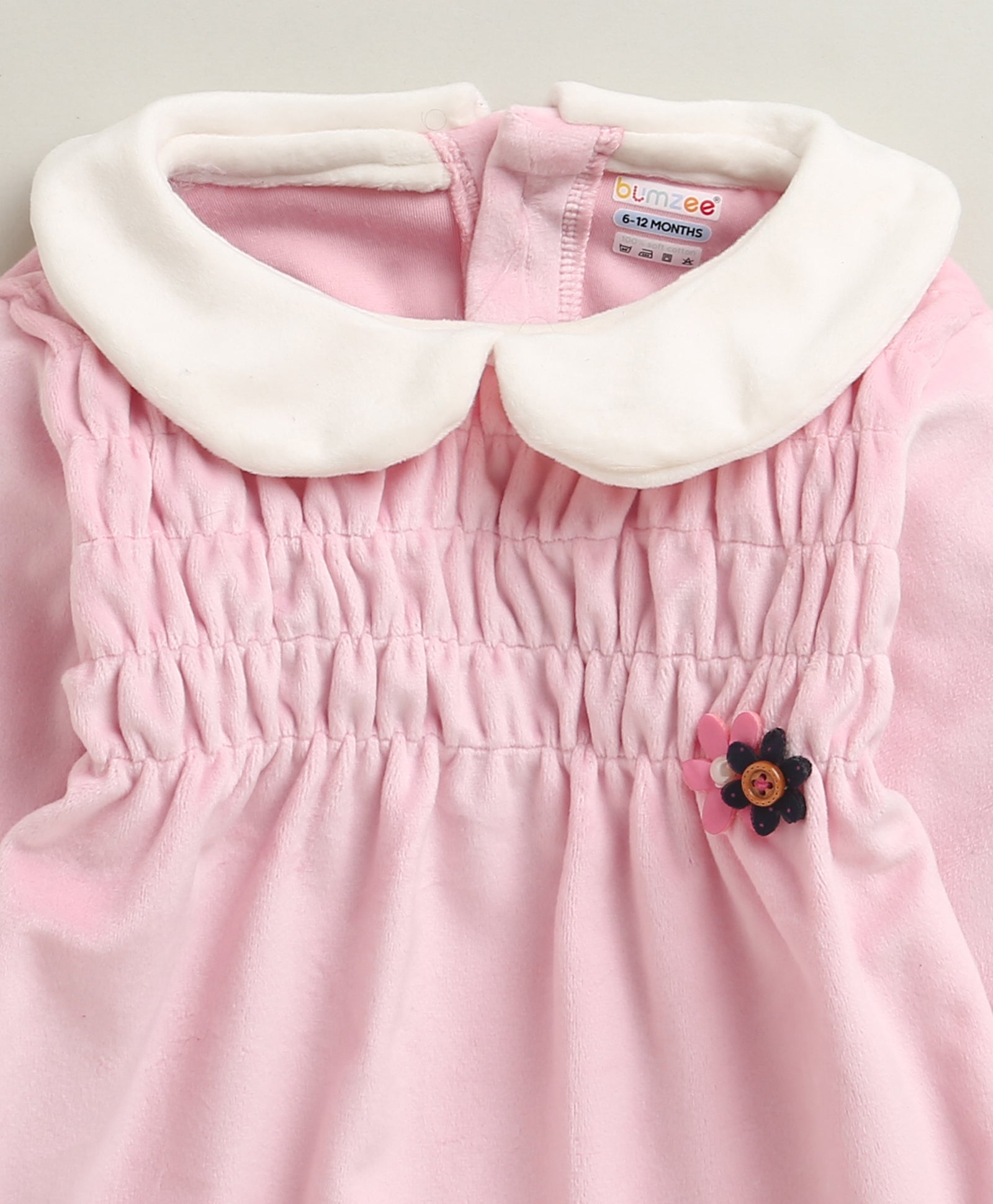 Pink Girls Full Sleeves Poly Blend Frock / Dress