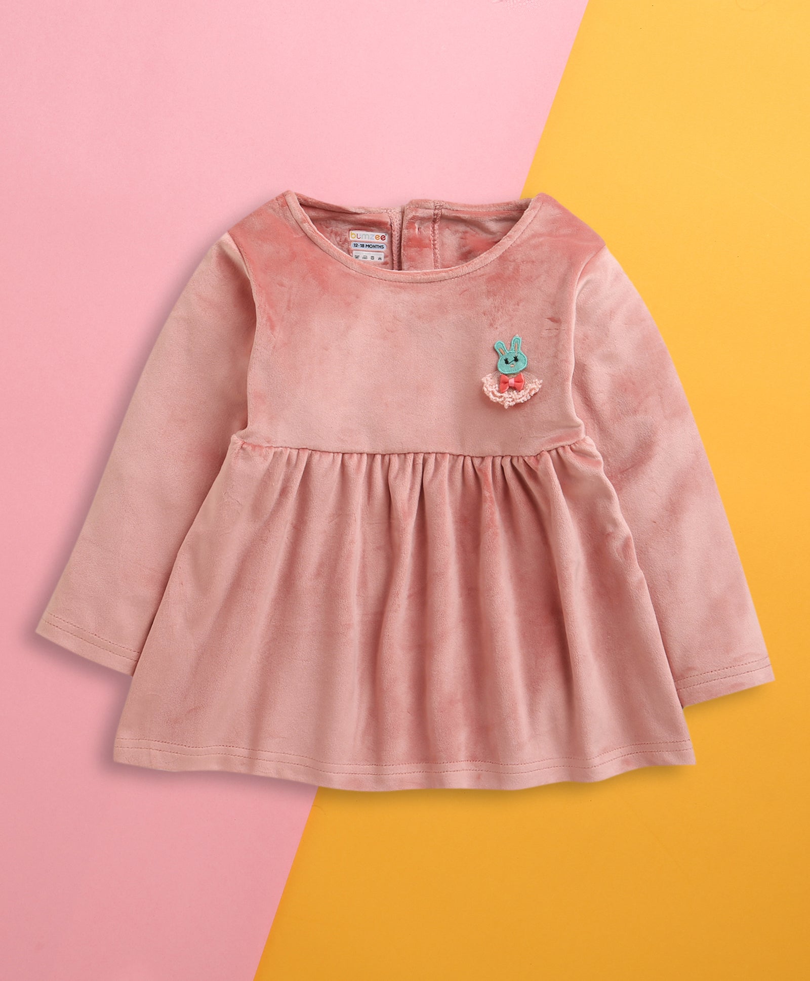 Peach Girls Full Sleeves Poly Blend Frock / Dress