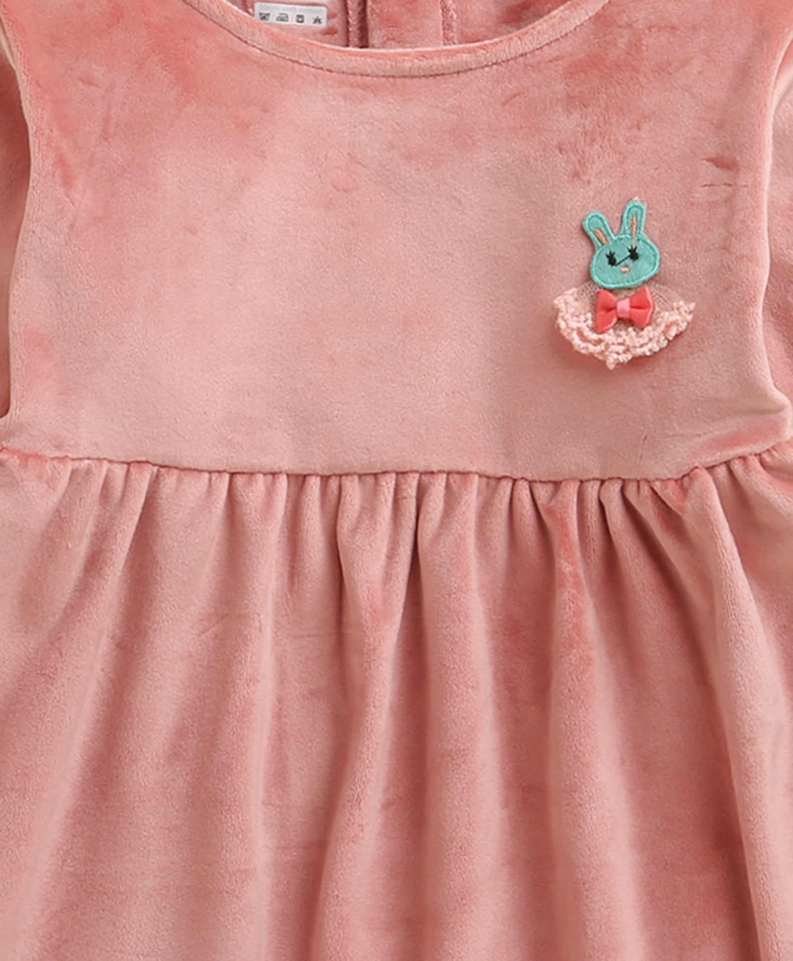 Peach Girls Full Sleeves Poly Blend Frock / Dress