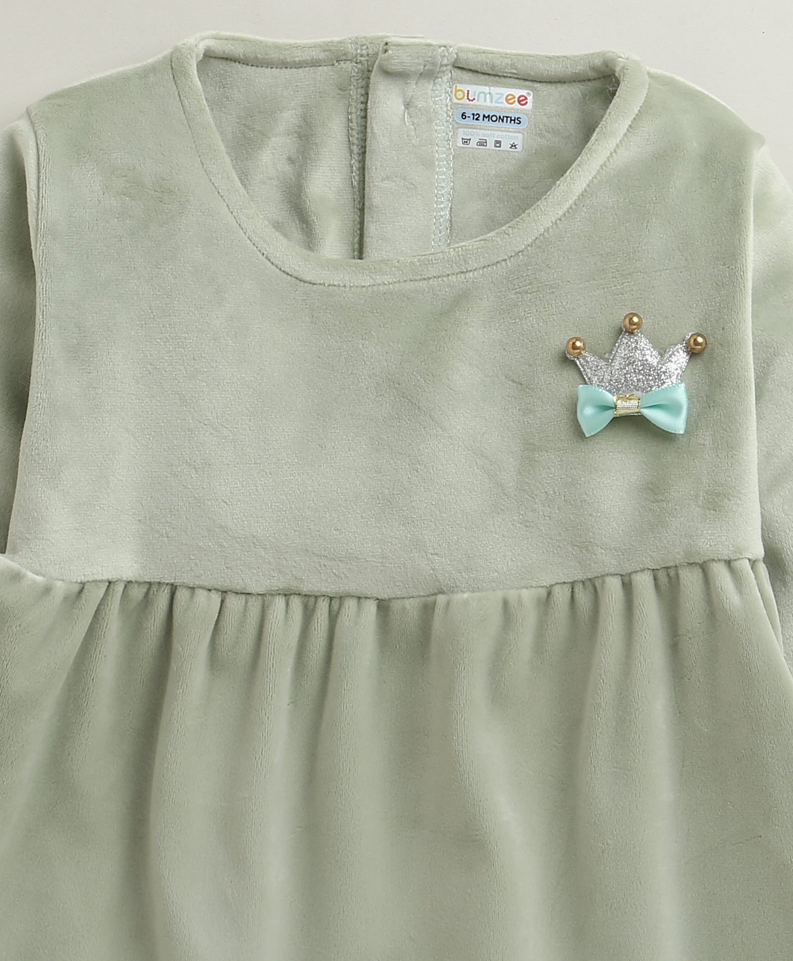 Green Girls Full Sleeves Poly Blend Frock / Dress