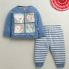 Blue & Beige Boys Full Sleeves Cotton T-Shirt & Pyjama Set