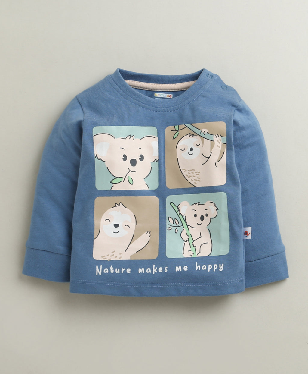 Bumzee Blue & Beige Animal Print T-Shirt & Pyjama Set, Full Sleeves, 100% Cotton