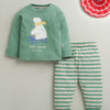 Beige & Green Boys Full Sleeves Cotton T-Shirt & Pyjama Set