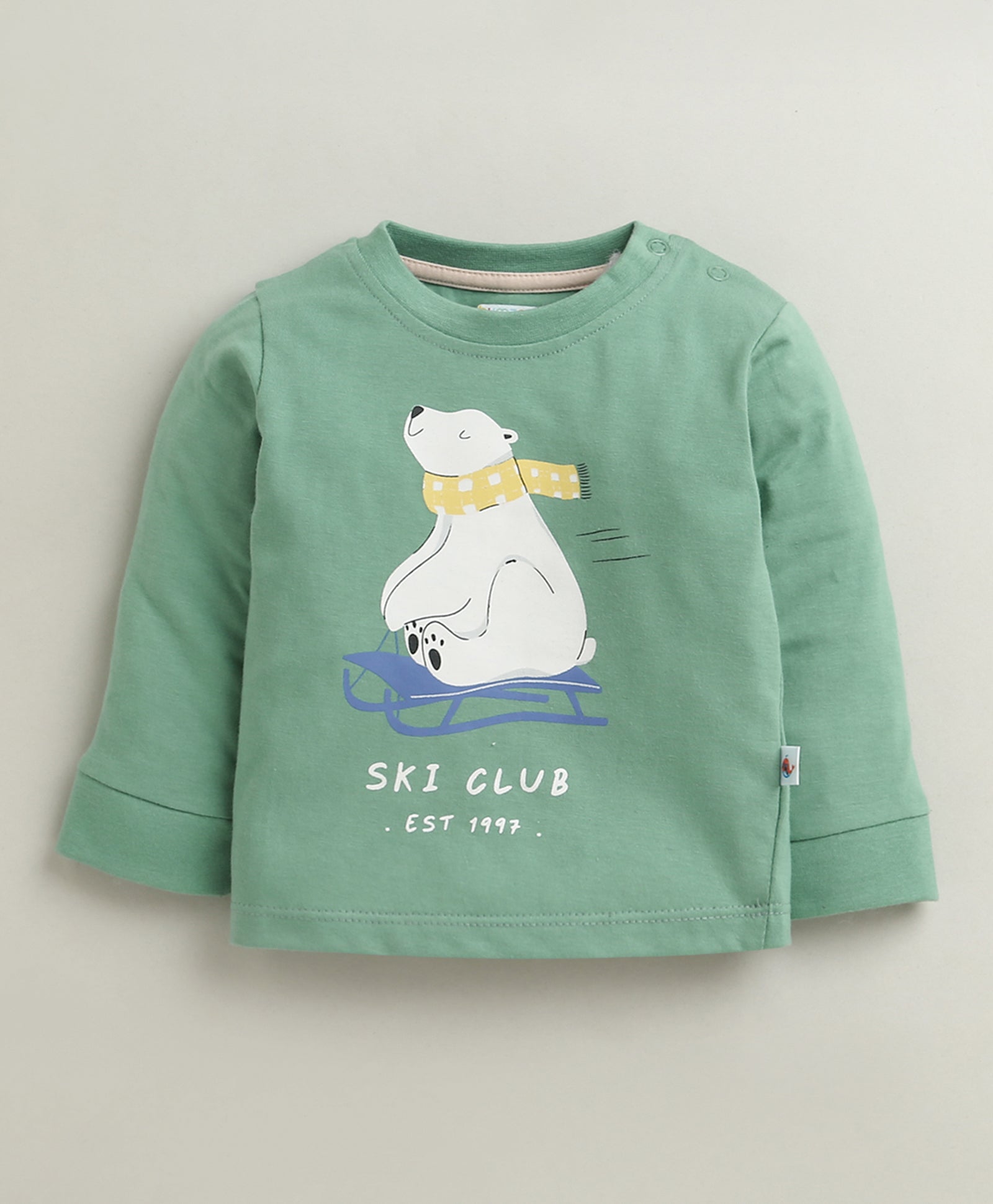 Beige & Green Boys Full Sleeves Cotton T-Shirt & Pyjama Set