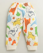 Bumzee Beige Animal Print T-Shirt & Pyjama Set, Full Sleeves, 100% Cotton
