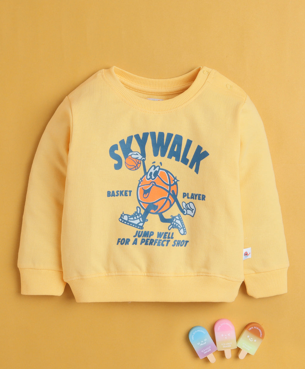Bumzee Yellow Animal Print Sweatshirt, Full Sleeves, 100% Cotton (Style Peb10768)