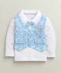 Bumzee Sky Blue & White Abstract Print Formal Set, Full Sleeves, 100% Cotton