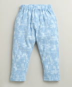Bumzee Sky Blue & White Abstract Print Formal Set, Full Sleeves, 100% Cotton