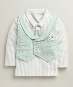 Bumzee Green & White Abstract Print Formal Set, Full Sleeves, 100% Cotton