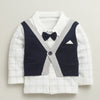BUMZEE Navy & White Boys Full Sleeves Cotton Formal Set With Attached Waistcoat