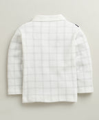 Bumzee Navy & White Checked Formal Set, Full Sleeves, 100% Cotton, Attached Waistcoat
