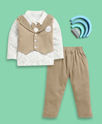 Bumzee Brown & White Graphic Print Formal Set, Full Sleeves, 100% Cotton