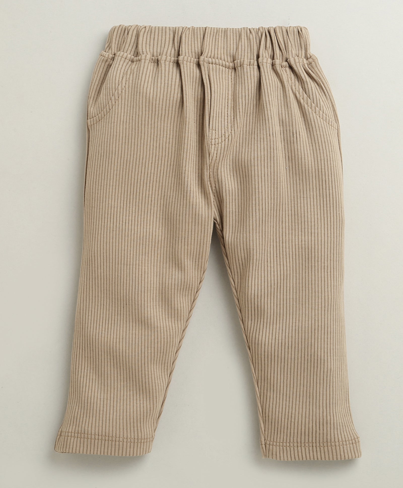 BUMZEE Brown & White Boys Full Sleeves Cotton Formal Set With Attached Waistcoat