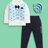 BUMZEE Navy & White Boys Full Sleeves Cotton Formal Set With Attached Waistcoat