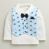 BUMZEE Navy & White Boys Full Sleeves Cotton Formal Set With Attached Waistcoat
