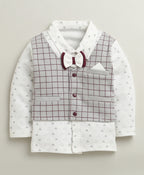 Bumzee Maroon & White Checked Formal Set, Full Sleeves, 100% Cotton