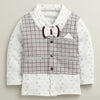 BUMZEE Maroon & White Boys Full Sleeves Cotton Formal Set With Attached Waistcoat