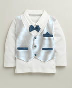 Bumzee Teal Blue & White Striped Formal Set, Full Sleeves, 100% Cotton