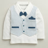 BUMZEE Teal Blue & White Boys Full Sleeves Cotton Formal Set With Attached Waistcoat