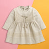 Beige Girls Full Sleeves Cotton Frock / Dress