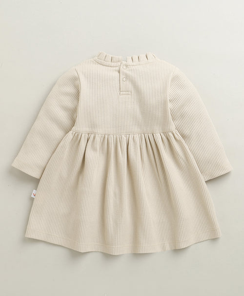 Beige Girls Full Sleeves Cotton Frock / Dress