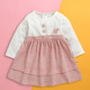 Onion Pink & White Girls Full Sleeves Cotton Frock / Dress
