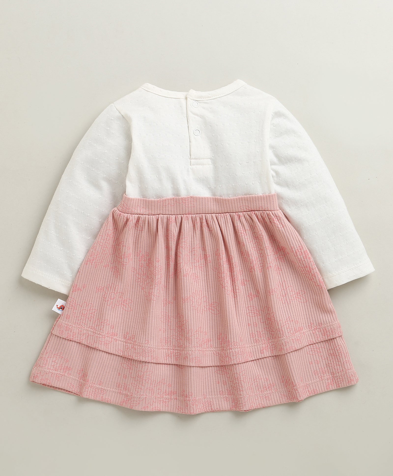 Onion Pink & White Girls Full Sleeves Cotton Frock / Dress