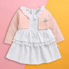 White & Pink Girls Full Sleeves Cotton Frock / Dress