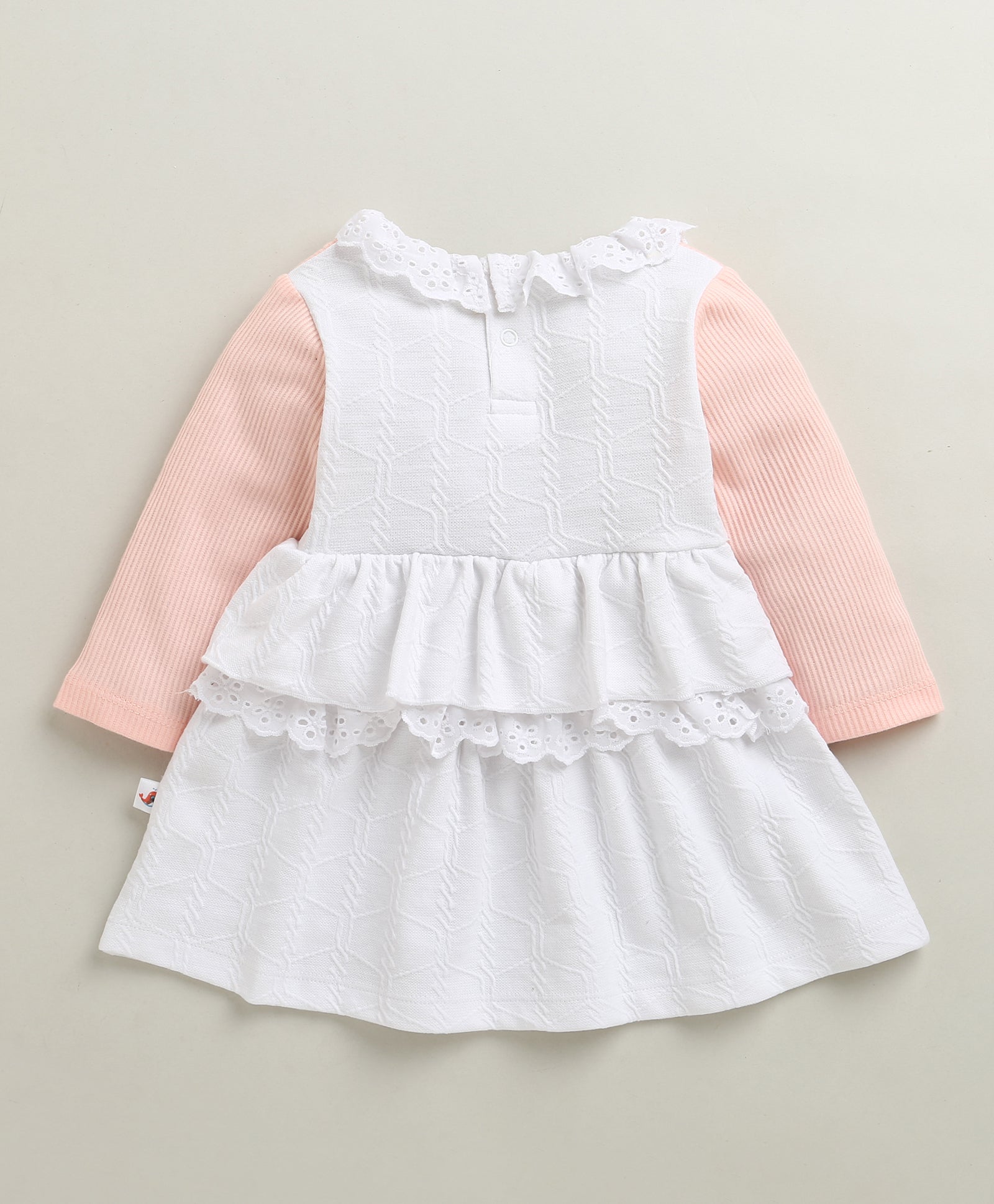 White & Pink Girls Full Sleeves Cotton Frock / Dress