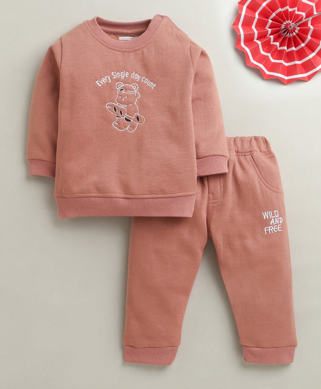 Brick Red Girls Full Sleeves Cotton Blend Winter Set