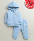 Bumzee Sky Blue Embroidered Winter Set, Full Sleeves, Cotton Blend