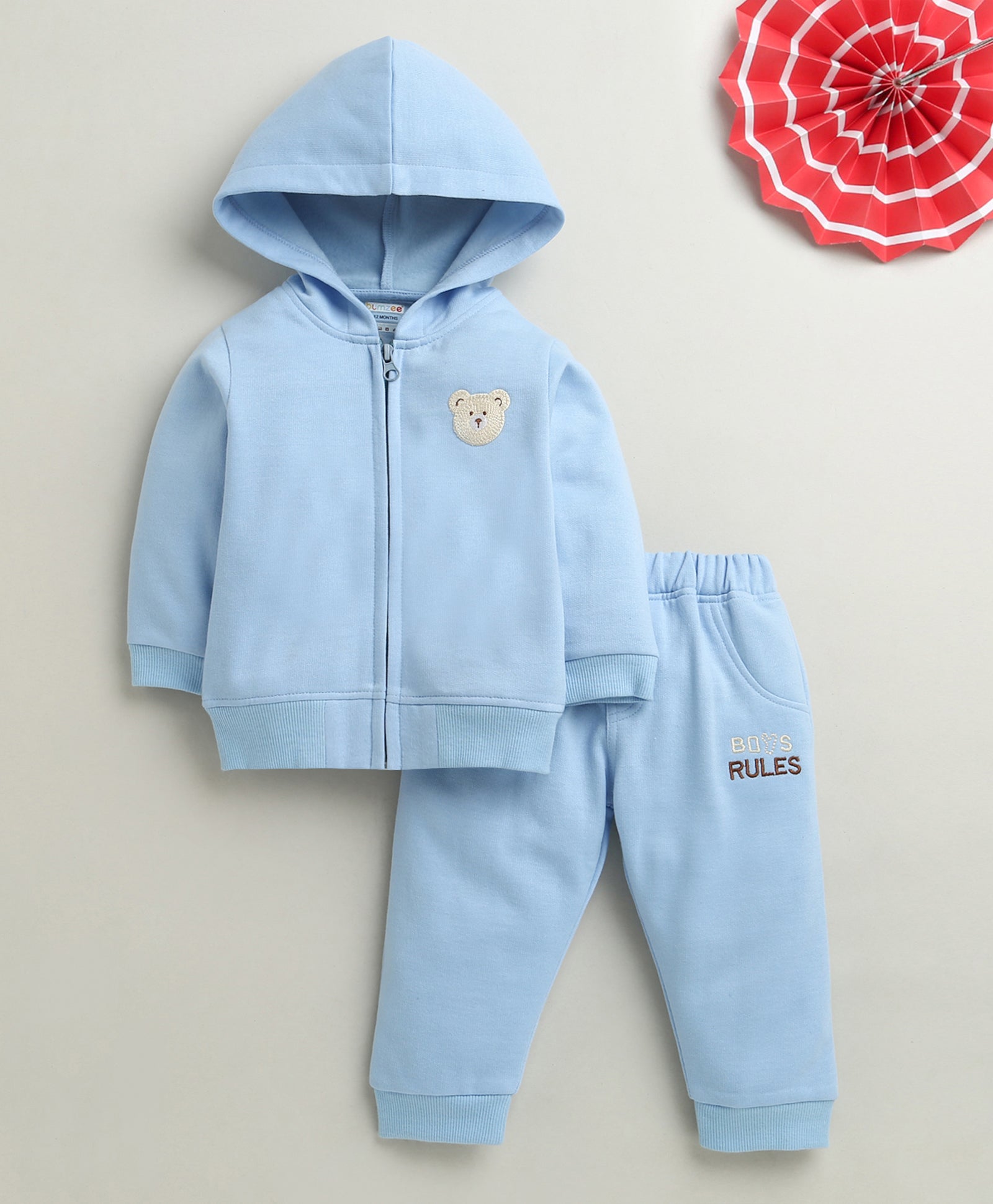 Sky Blue Boys Full Sleeves Cotton Blend Winter Set