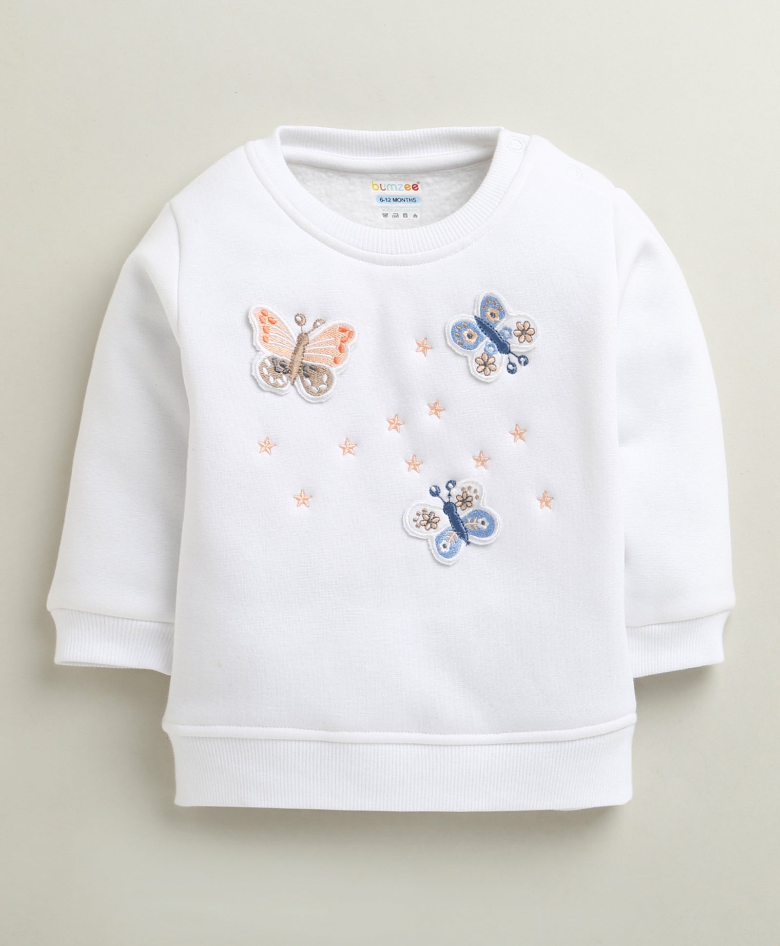 White & Peach Girls Full Sleeves Cotton Blend Winter Set