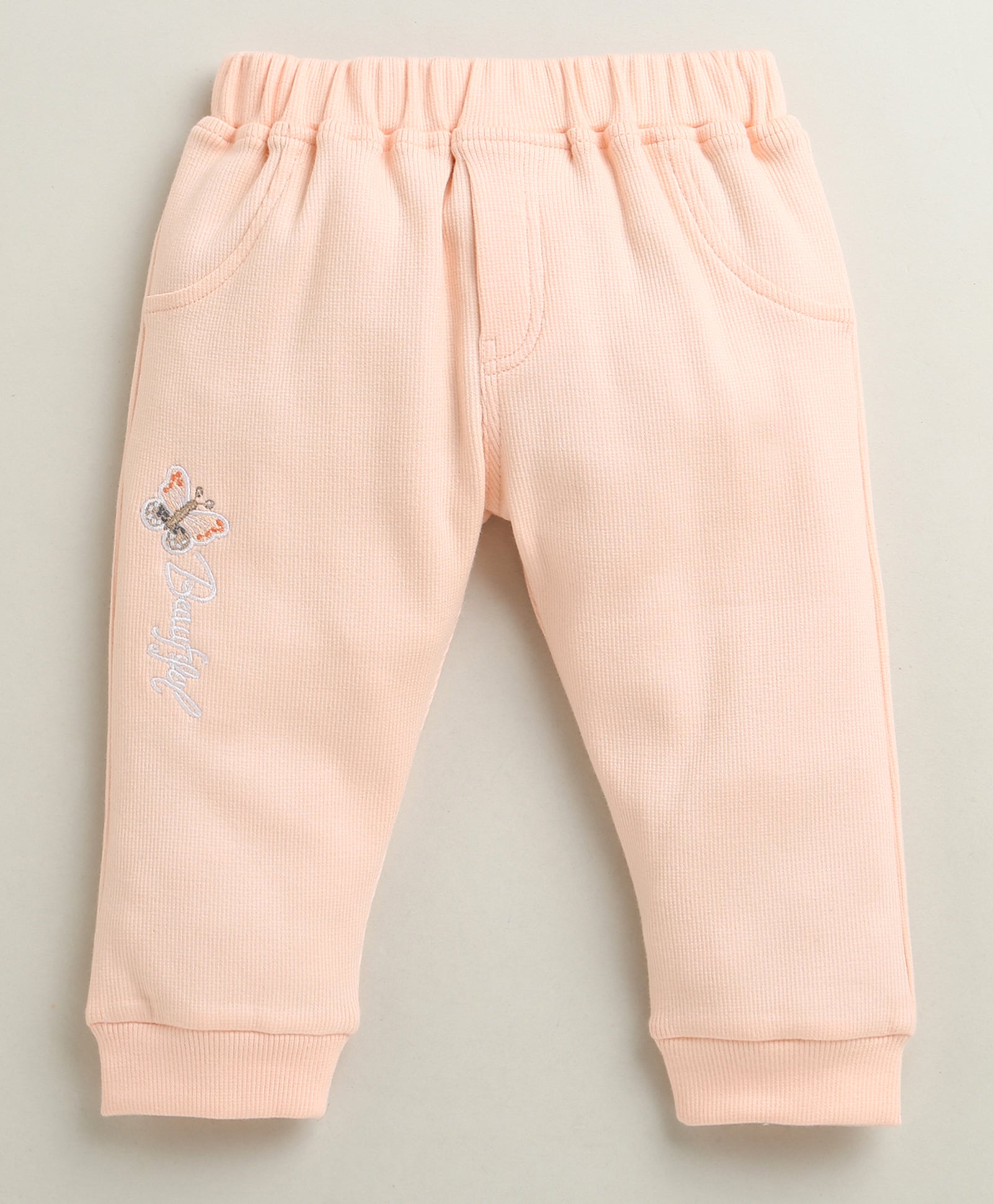 White & Peach Girls Full Sleeves Cotton Blend Winter Set
