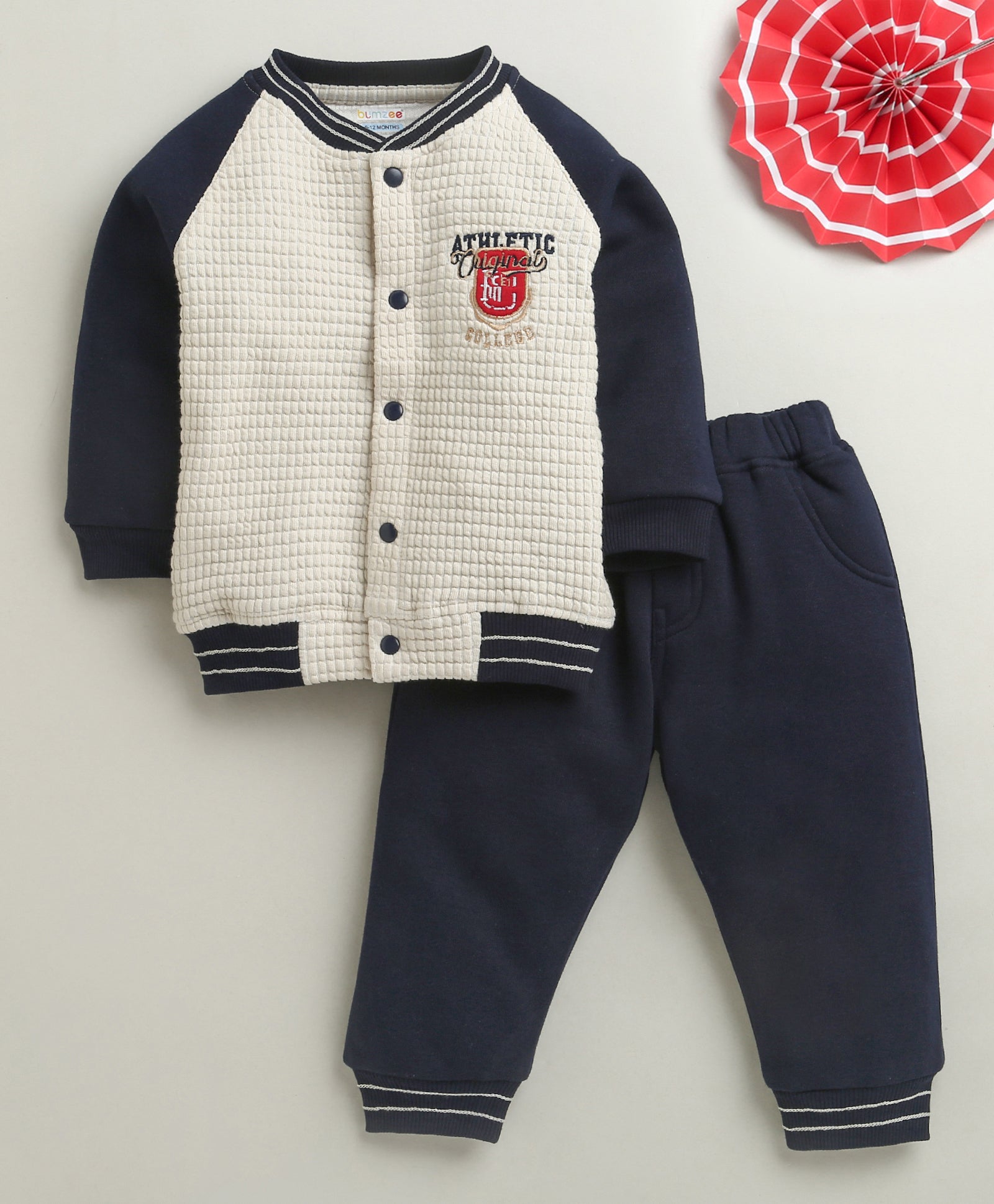 Navy & Beige Boys Full Sleeves Cotton Blend Winter Set