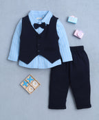Bumzee Sky Blue & Navy Striped Formal Set, Full Sleeves, 100% Cotton