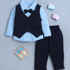 BUMZEE Sky Blue & Navy Boys Full Sleeves Shirt Waistcoat & Pant Set With Applique Bow
