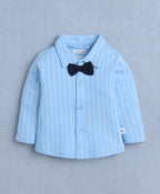 Bumzee Sky Blue & Navy Striped Formal Set, Full Sleeves, 100% Cotton