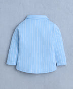 Bumzee Sky Blue & Navy Striped Formal Set, Full Sleeves, 100% Cotton