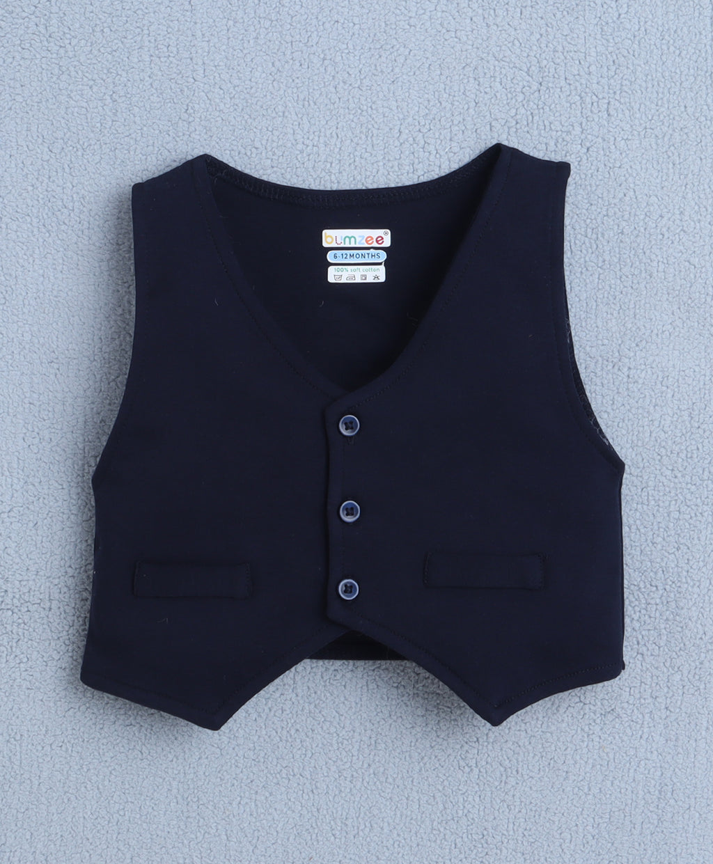 Bumzee Sky Blue & Navy Striped Formal Set, Full Sleeves, 100% Cotton