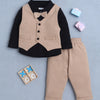 BUMZEE Black & Beige Boys Full Sleeves Shirt Waistcoat & Pant Set With Applique Bow