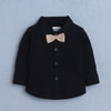 BUMZEE Black & Beige Boys Full Sleeves Shirt Waistcoat & Pant Set With Applique Bow