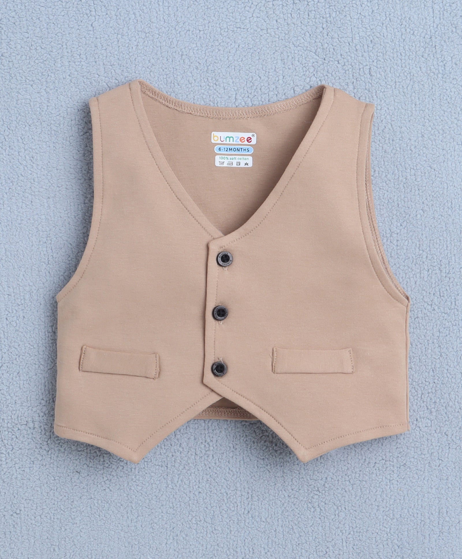BUMZEE Black & Beige Boys Full Sleeves Shirt Waistcoat & Pant Set With Applique Bow