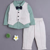Boys 100% Cotton Solid Formal Set - Beige & Green
