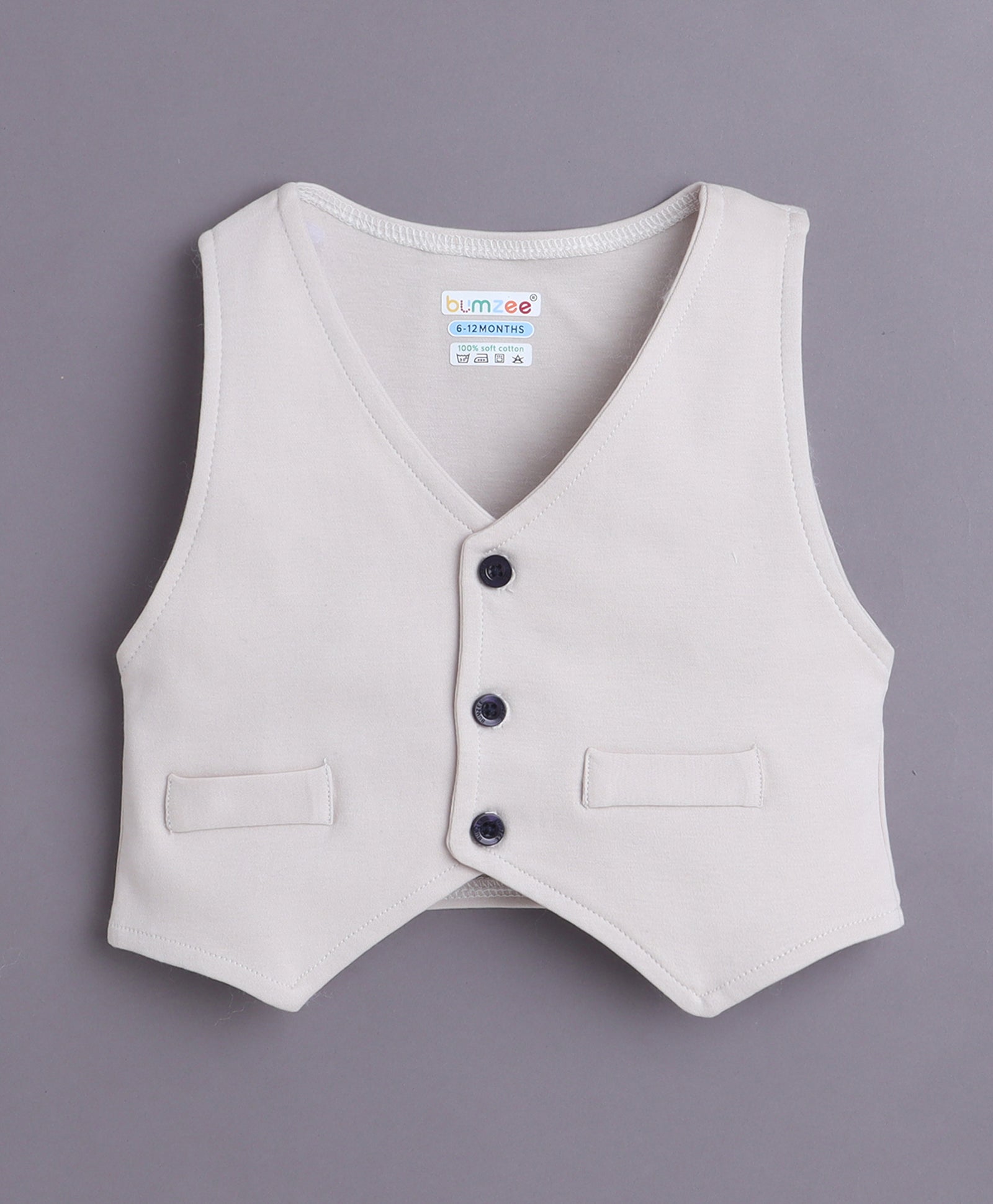 Boys 100% Cotton Solid Formal Set - Beige & Green