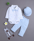 Bumzee Powder Blue & White Floral Print Bodysuit Set, Full Sleeves, 100% Cotton