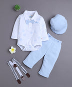 Bumzee Powder Blue & White Floral Print Bodysuit Set, Full Sleeves, 100% Cotton